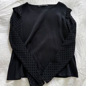 Zara Black Blouse with Polka Dot Sleeves